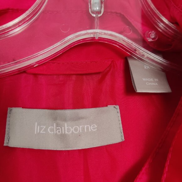 Liz Claiborne Women's Coat Size 2X Red Hooded Raincoat Zipper Snap Hooks Outdoor - Picture 2 of 8